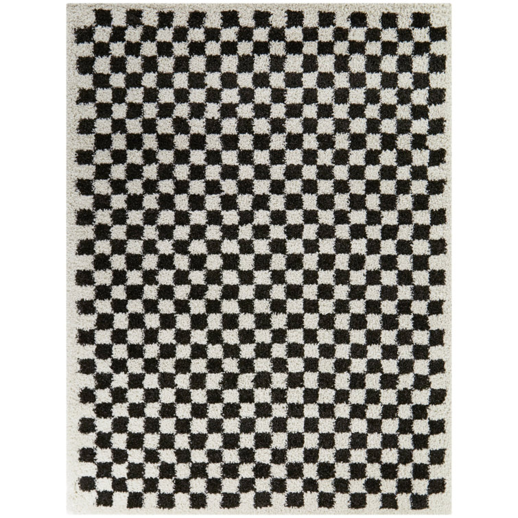 AllModern Walker Checkered Charcoal/Cream Plush Shag Area Rug & Reviews